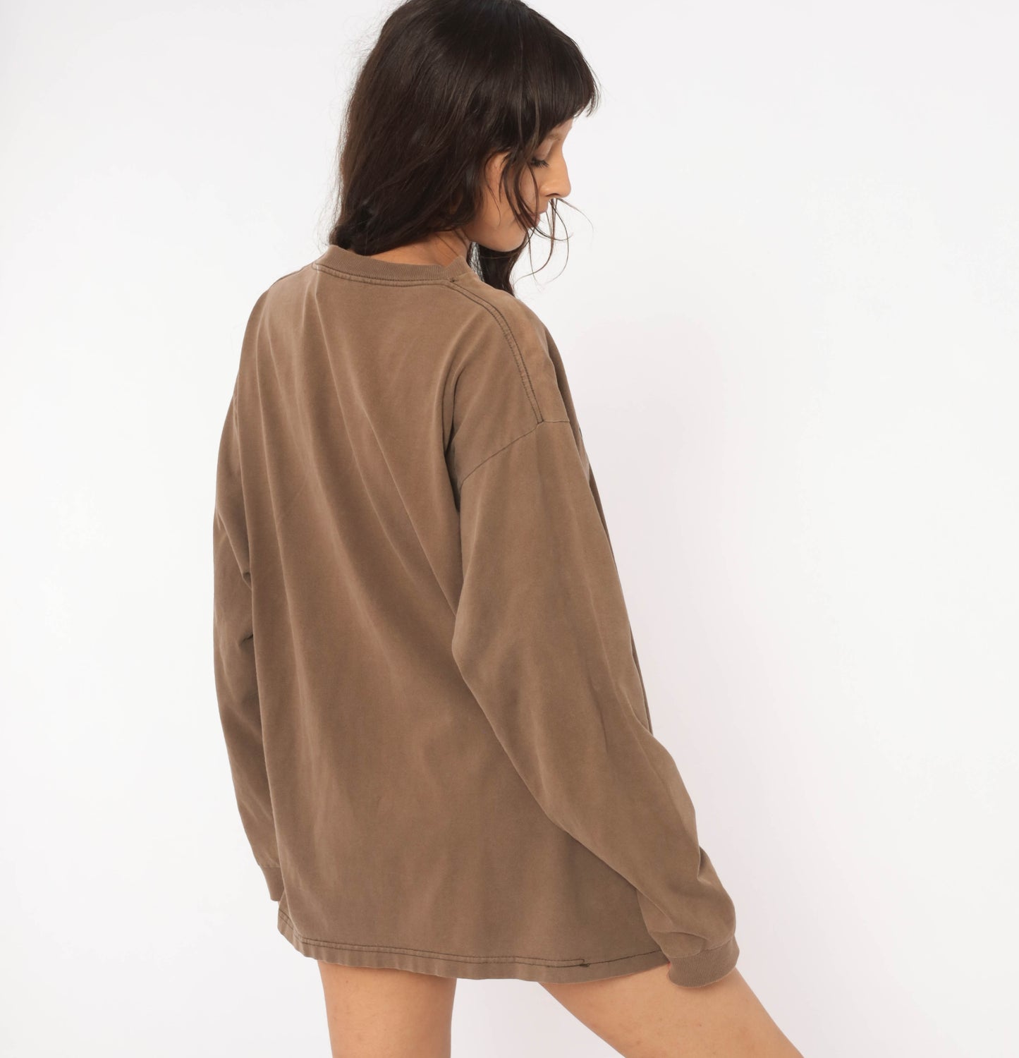 90s Notre Dame Jansport Long Sleeve Tee Mocha Brown Collegiate Cotton University Shirt Coffee Varsity Athletic Tan Relaxed Fit Top Large L