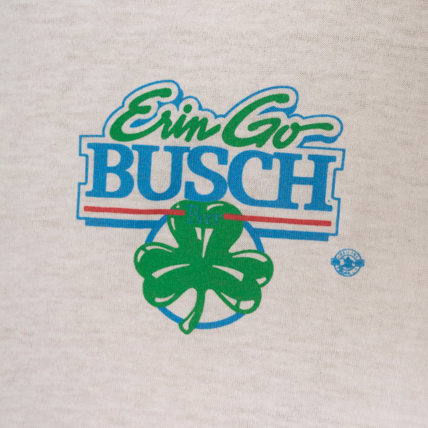 80s St Patricks Day Shamrock Busch Beer Ringer Tee Irish Green White Cotton Graphic Drinking Pub Bar Vintage Short Sleeve Shirt Large L