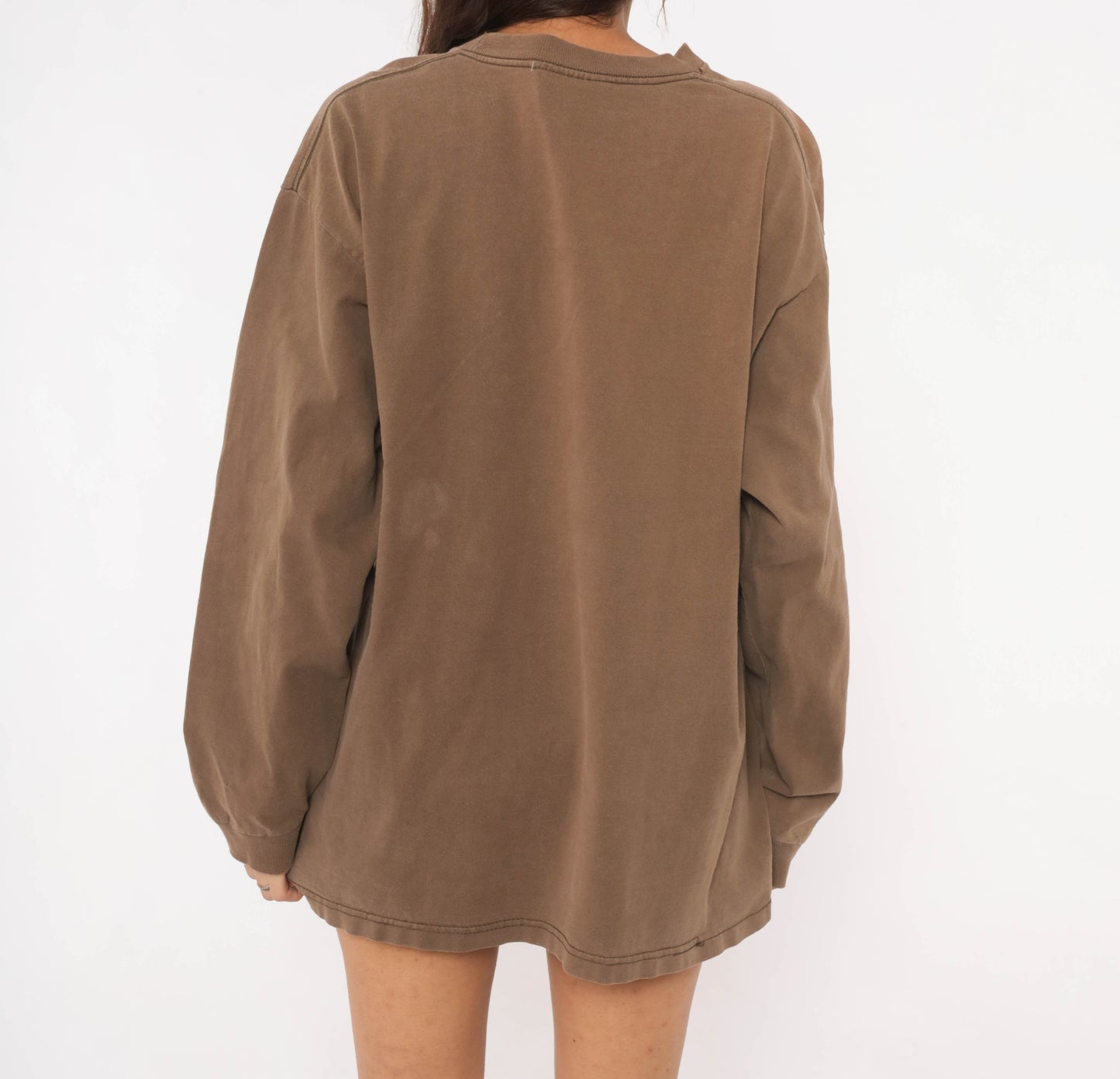 90s Notre Dame Jansport Long Sleeve Tee Mocha Brown Collegiate Cotton University Shirt Coffee Varsity Athletic Tan Relaxed Fit Top Large L
