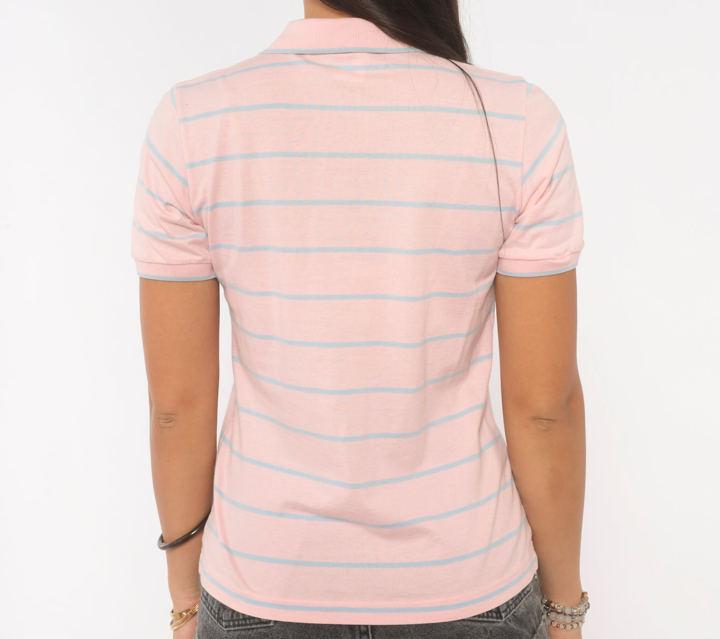 80s Christian Dior Polo Pink Striped Cotton Shirt Blush Sky Blue Stripe Preppy Collegiate Top Knit Tee Tennis Style Academic Vintage Small S