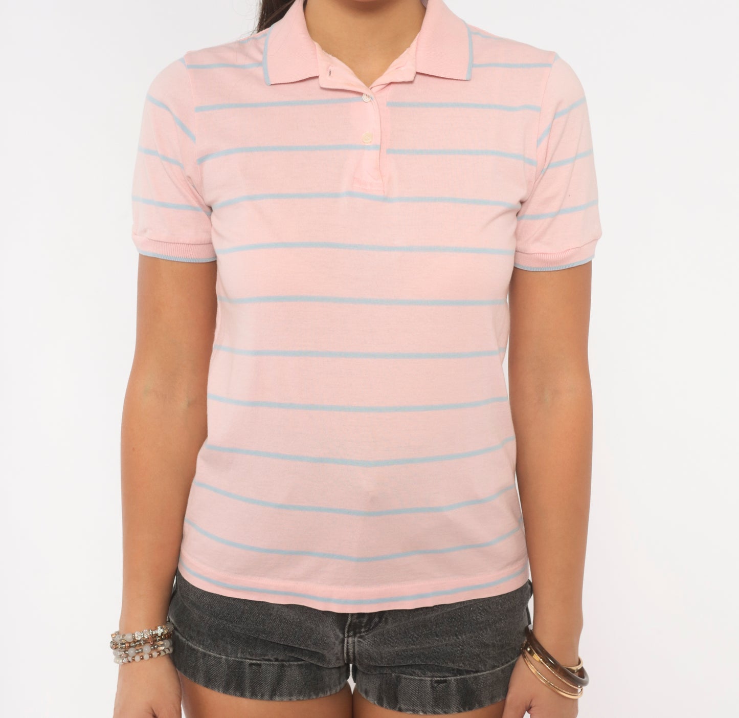 80s Christian Dior Polo Pink Striped Cotton Shirt Blush Sky Blue Stripe Preppy Collegiate Top Knit Tee Tennis Style Academic Vintage Small S