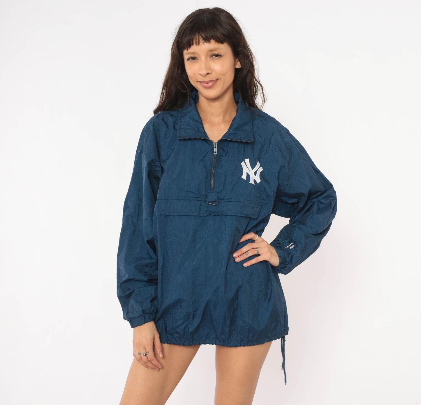 90s Yankees Pullover Windbreaker Navy Blue Half Zip Jacket Packable Pro Player MLB Baseball Sporty Streetwear Vintage Small Petite SP