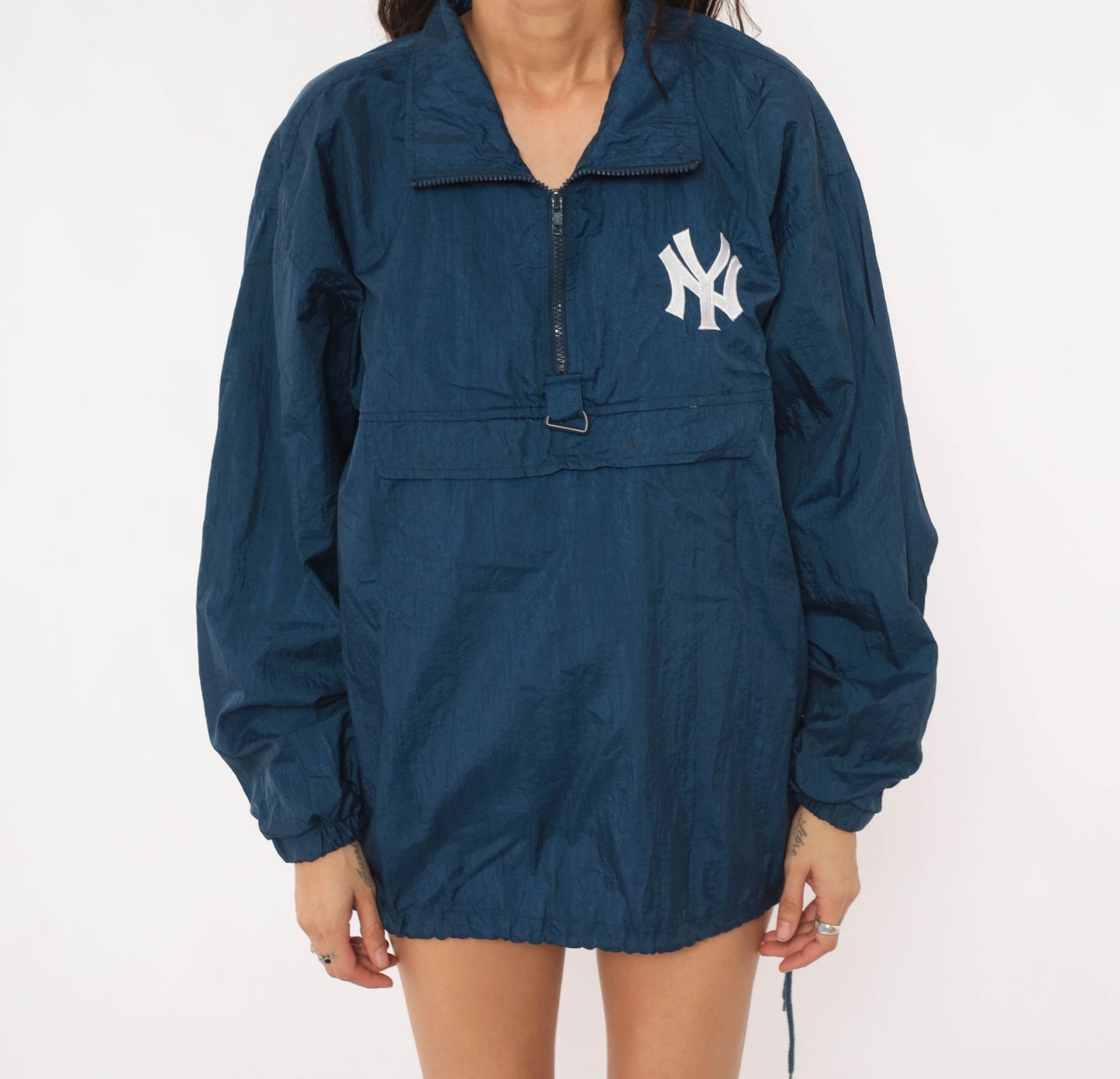 90s Yankees Pullover Windbreaker Navy Blue Half Zip Jacket Packable Pro Player MLB Baseball Sporty Streetwear Vintage Small Petite SP