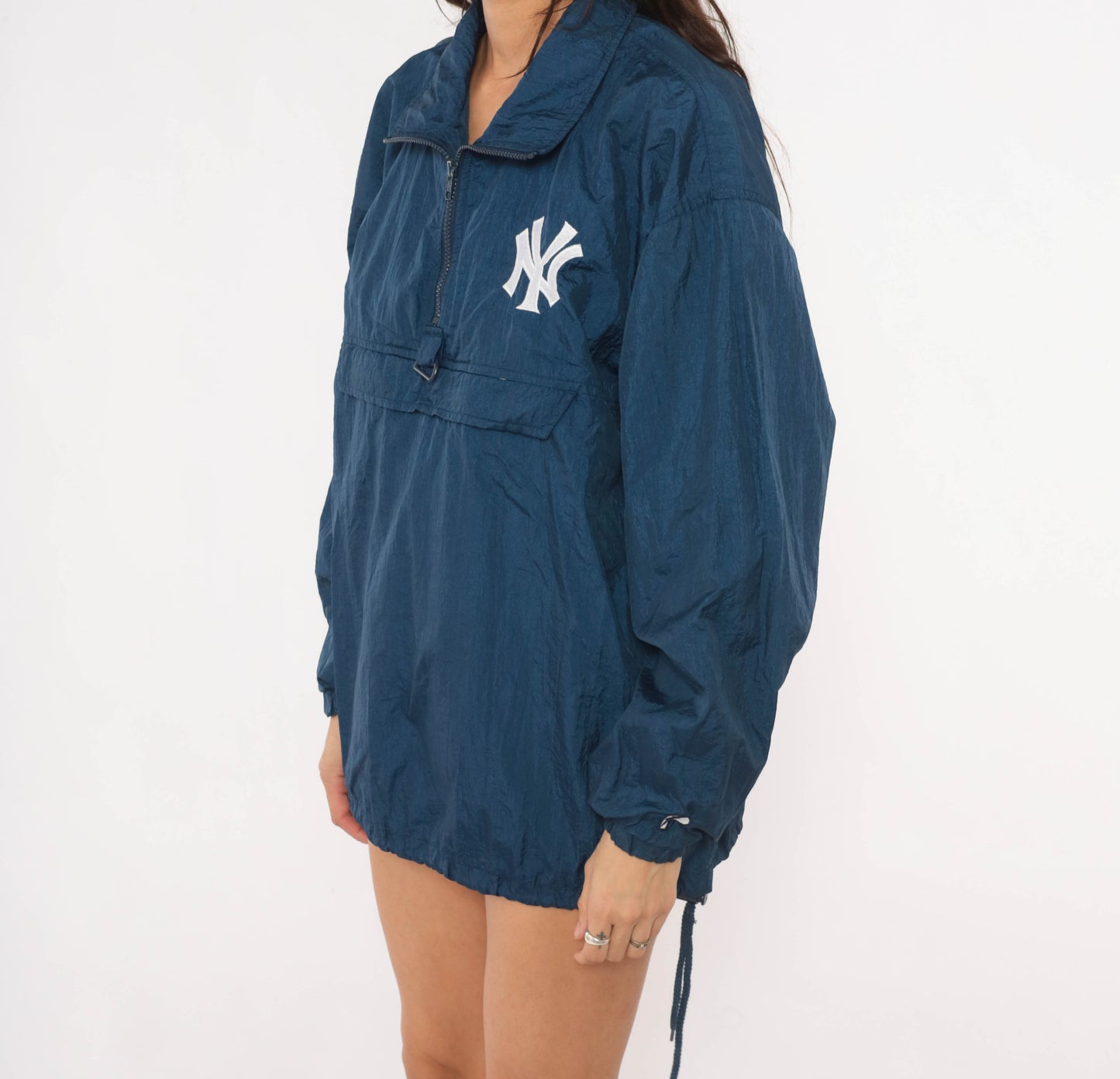 90s Yankees Pullover Windbreaker Navy Blue Half Zip Jacket Packable Pro Player MLB Baseball Sporty Streetwear Vintage Small Petite SP