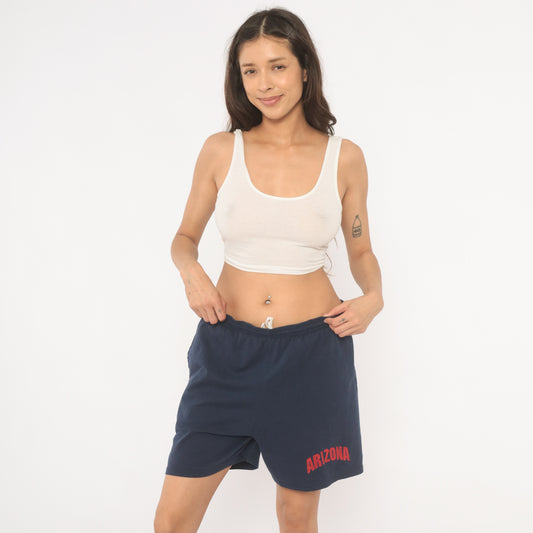 90s Arizona Wildcats Shorts Navy Blue Drawstring Cotton Gym Athletic Collegiate University Casual Lounge Short Red Sporty Preppy Small S