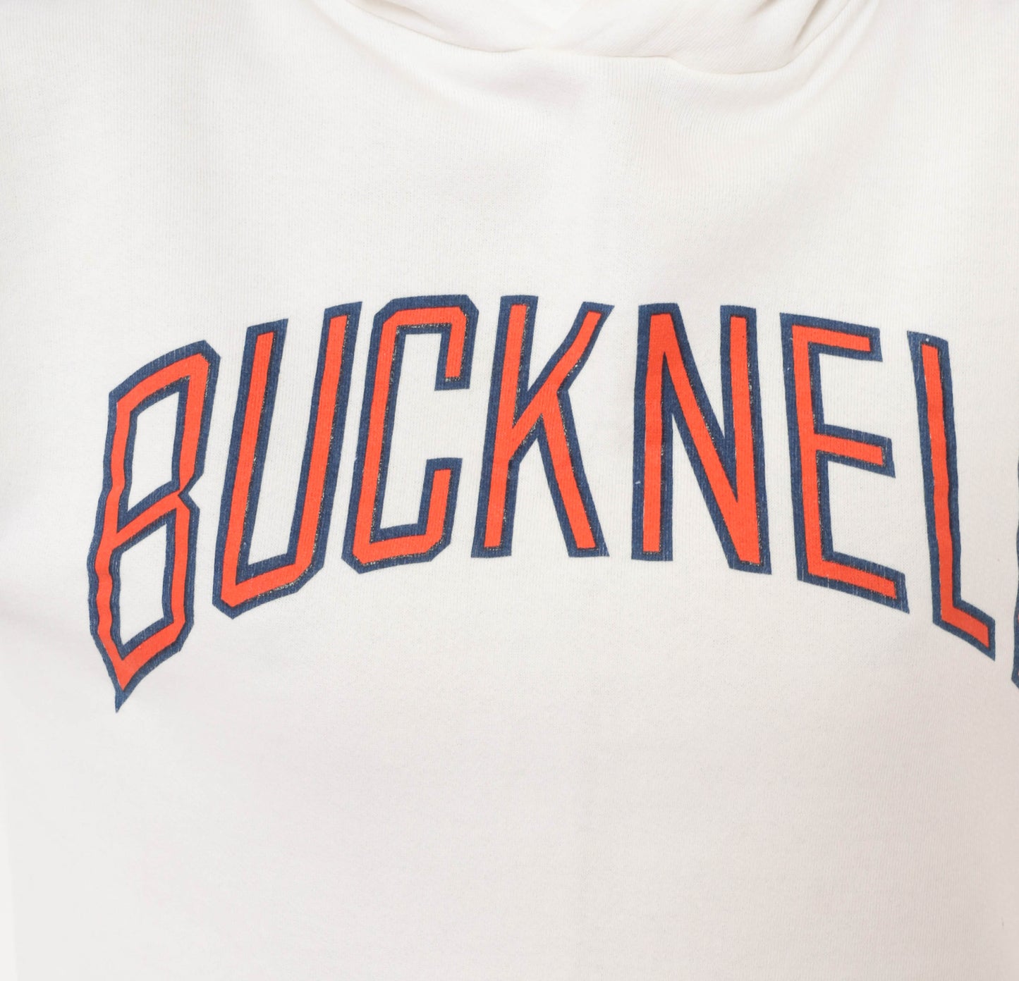 Bucknell University Hoodie 90s Russell Athletic Collegiate Pullover Sweatshirt White Kangaroo Pocket Logo Preppy Cream Hooded Top Medium M