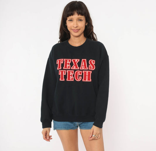 Texas Tech Sweatshirt 2000s Red Raiders Pullover Collegiate University Black Spell Out Embroidered Varsity Football College Vintage Medium M