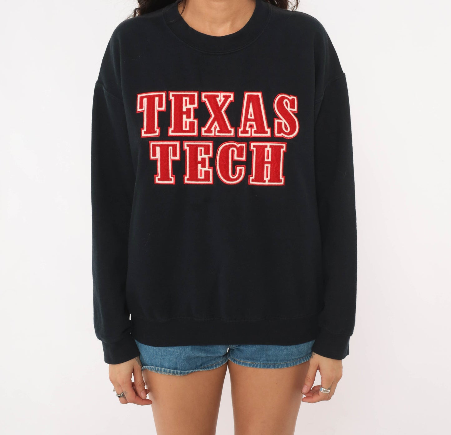 Texas Tech Sweatshirt 2000s Red Raiders Pullover Collegiate University Black Spell Out Embroidered Varsity Football College Vintage Medium M