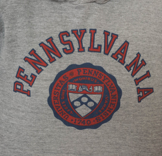 Y2K Pennsylvania University Hoodie Grey Pullover Sweatshirt Russell Athletic Crest Pocket Collegiate Preppy League Ash Hooded Top Medium M