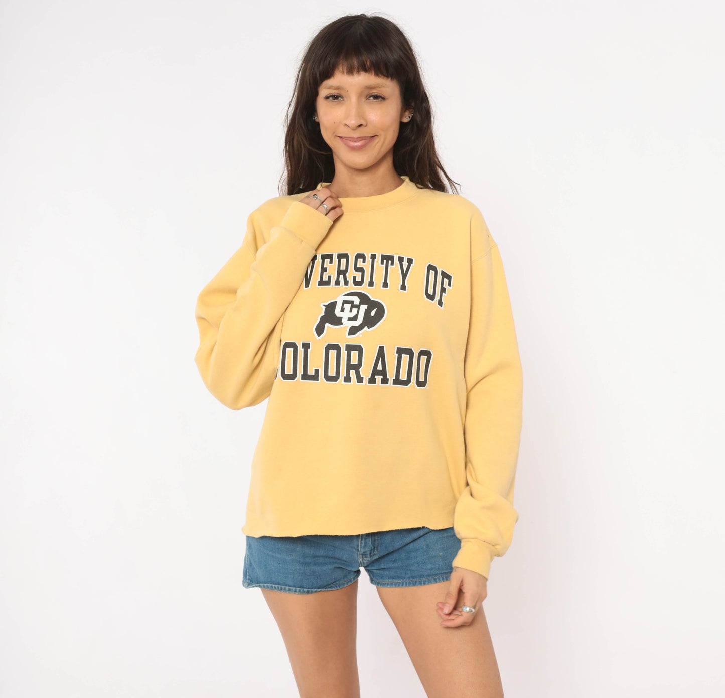 Y2K Gold Champion Sweatshirt University Of Colorado Buffaloes CU Pullover Collegiate Varsity Yellow Mustard Sporty Campus Athletic Medium M
