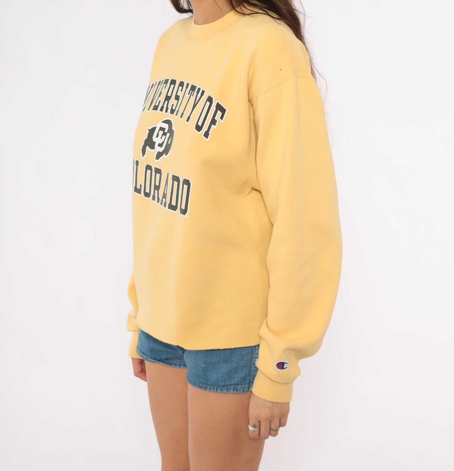 Y2K Gold Champion Sweatshirt University Of Colorado Buffaloes CU Pullover Collegiate Varsity Yellow Mustard Sporty Campus Athletic Medium M