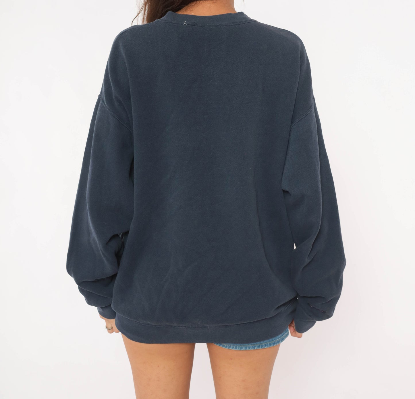 90s UCLA Sweatshirt Navy Blue Jansport Collegiate Pullover Spell Out Arch University Bruins Faded Cotton Relaxed Fit Vintage Unisex Large L