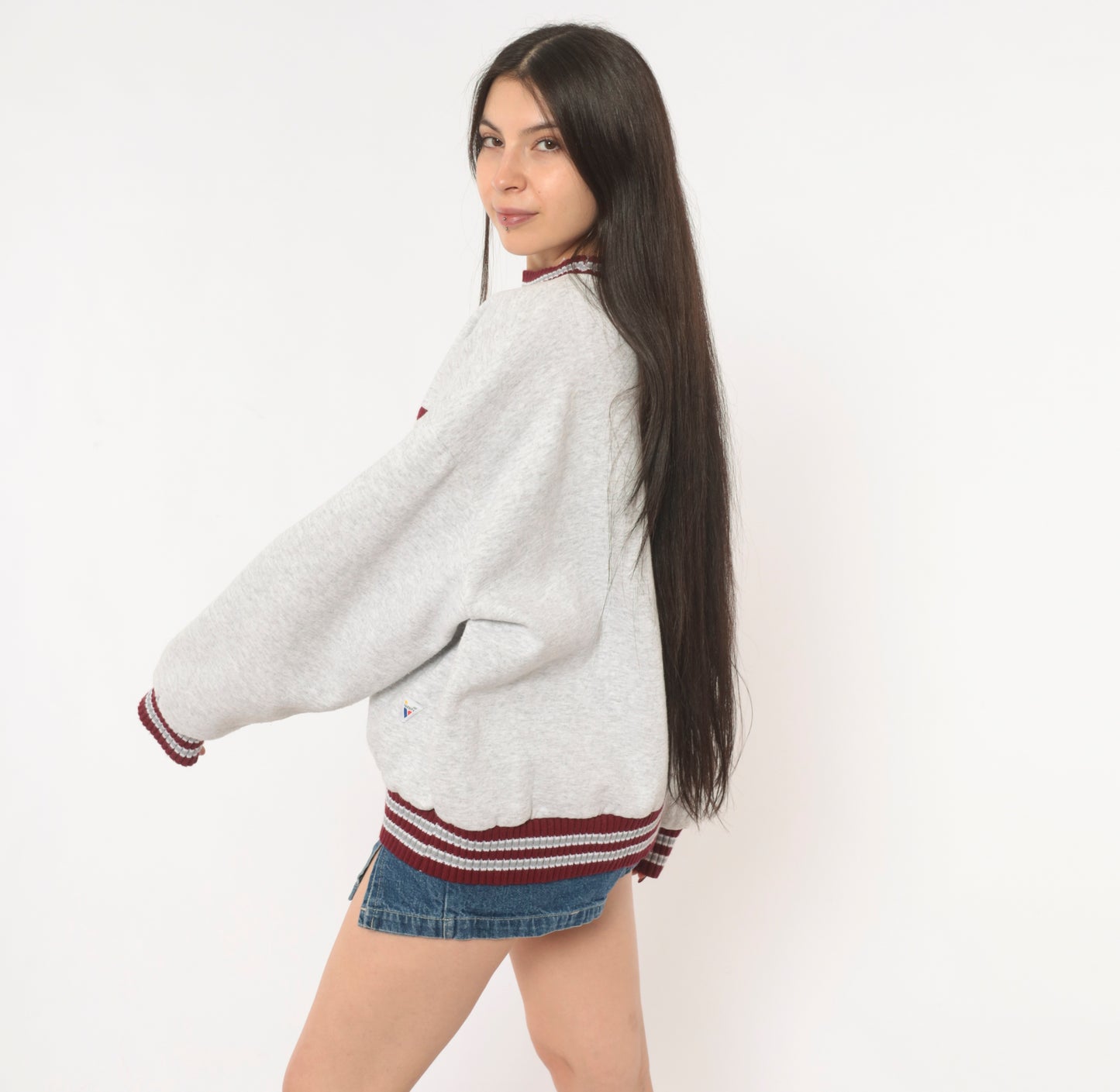 90s EKU Colonels Sweatshirt Grey Maroon Striped Knit Band Varsity Collegiate Cotton University Kentucky Ash Heather Sporty Extra Large XL