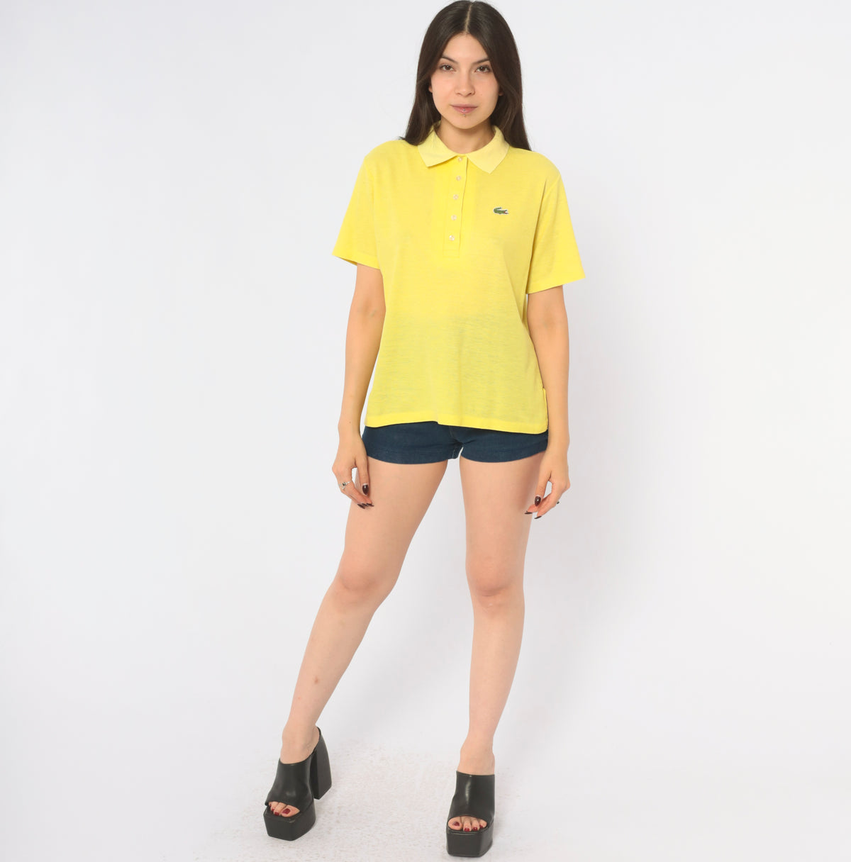 80s Lacoste Yellow Polo Shirt Butter Pique Knit Short Sleeve Collared Top Lemon Preppy Collegiate Boxy Golf Tennis Pullover Alligator Logo Buttons Summer Vintage Large L