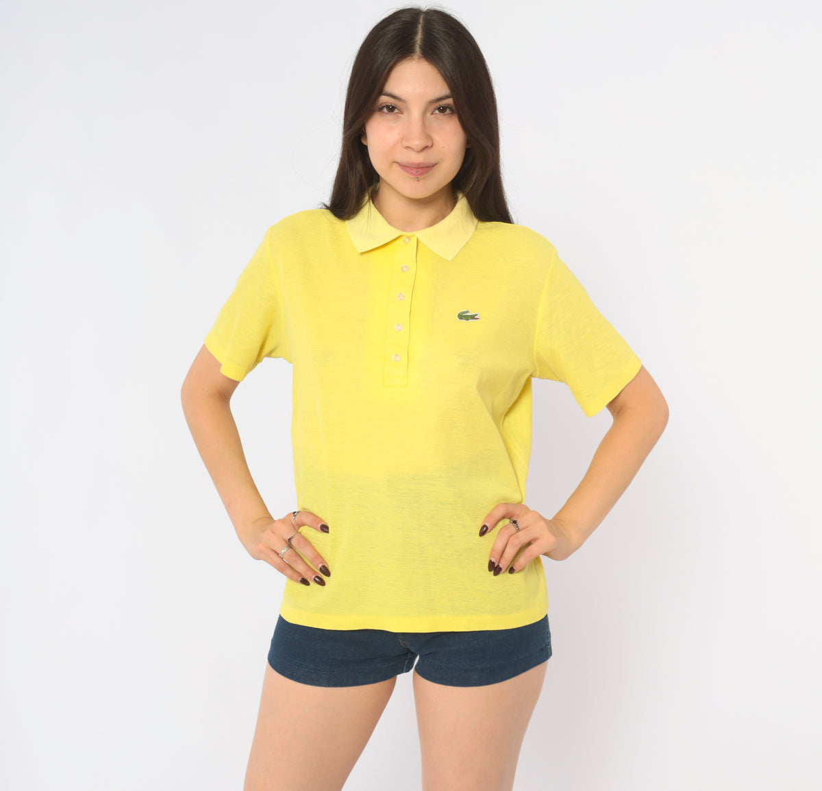 80s Lacoste Yellow Polo Shirt Butter Pique Knit Short Sleeve Collared Top Lemon Preppy Collegiate Boxy Golf Tennis Pullover Alligator Logo Buttons Summer Vintage Large L