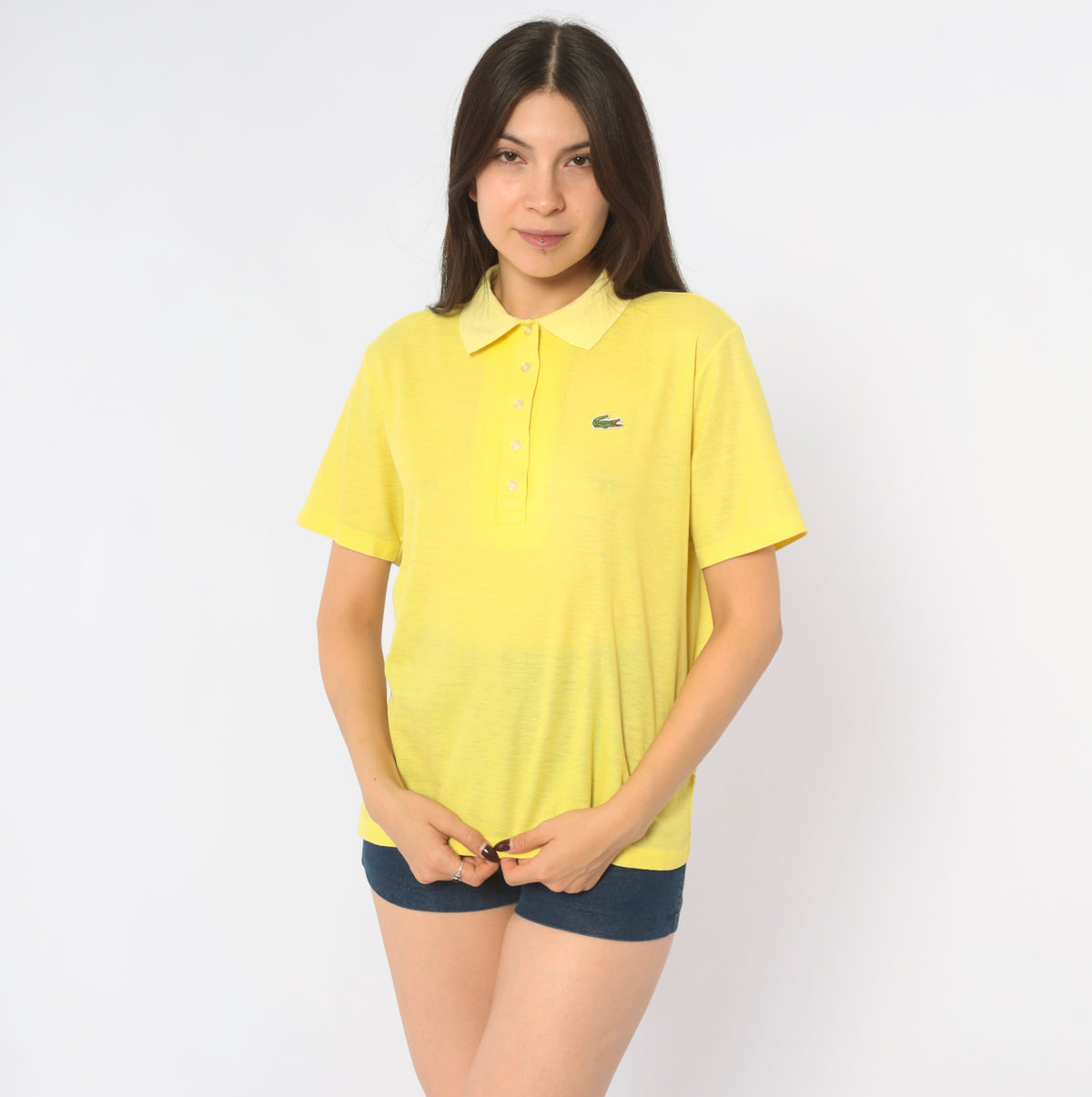 80s Lacoste Yellow Polo Shirt Butter Pique Knit Short Sleeve Collared Top Lemon Preppy Collegiate Boxy Golf Tennis Pullover Alligator Logo Buttons Summer Vintage Large L