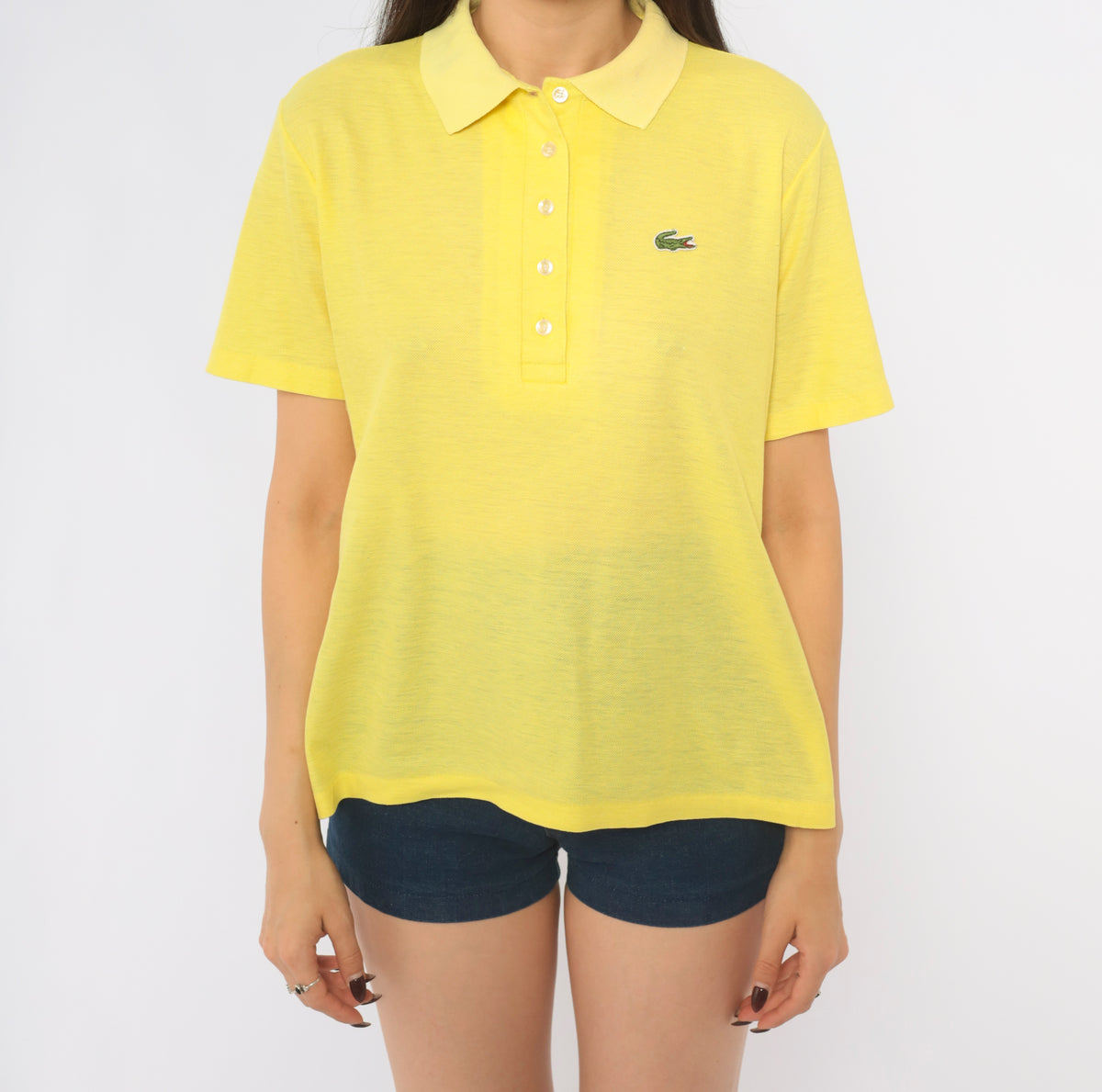 80s Lacoste Yellow Polo Shirt Butter Pique Knit Short Sleeve Collared Top Lemon Preppy Collegiate Boxy Golf Tennis Pullover Alligator Logo Buttons Summer Vintage Large L