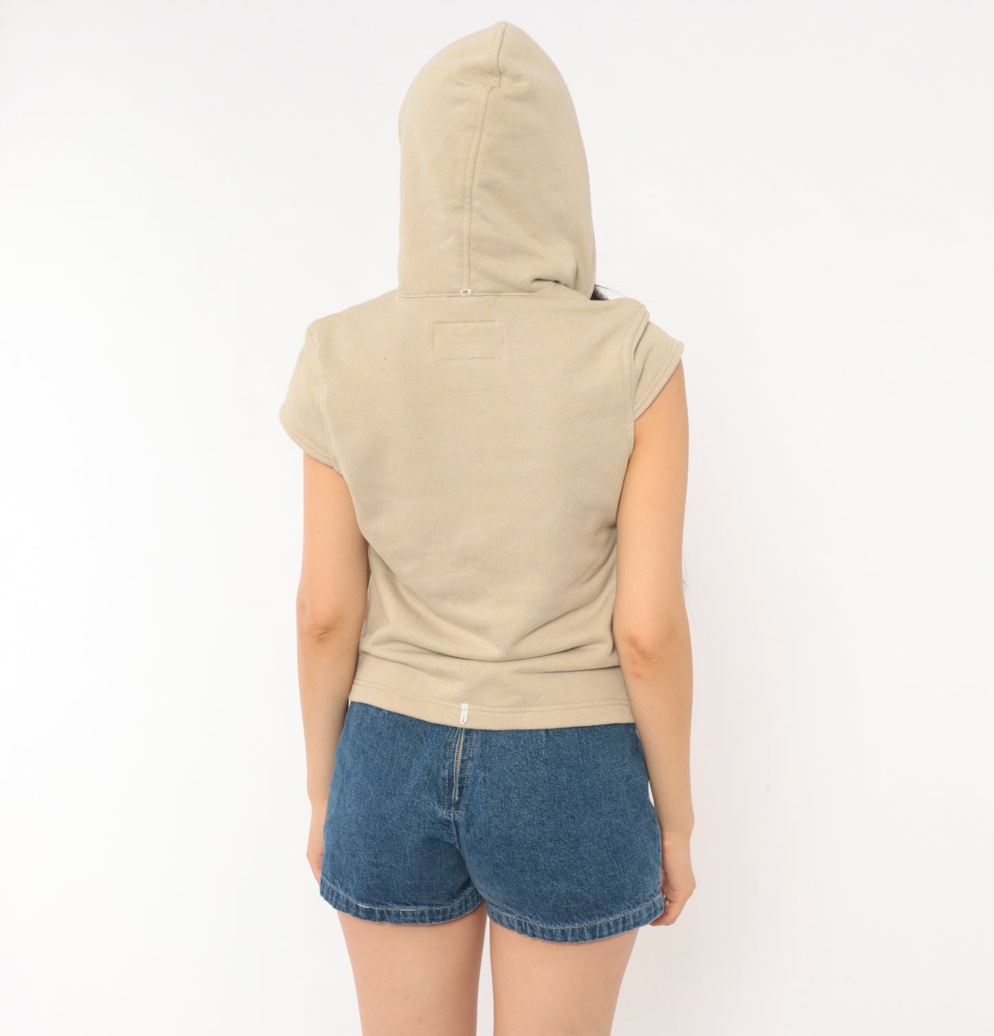 Harley Davidson Hoodie Vest 2000s Sleeveless Sweatshirt Cream Tan Cap Sleeve Hooded Top Y2K Biker Motorcycle Cropped Beige Vintage Small S