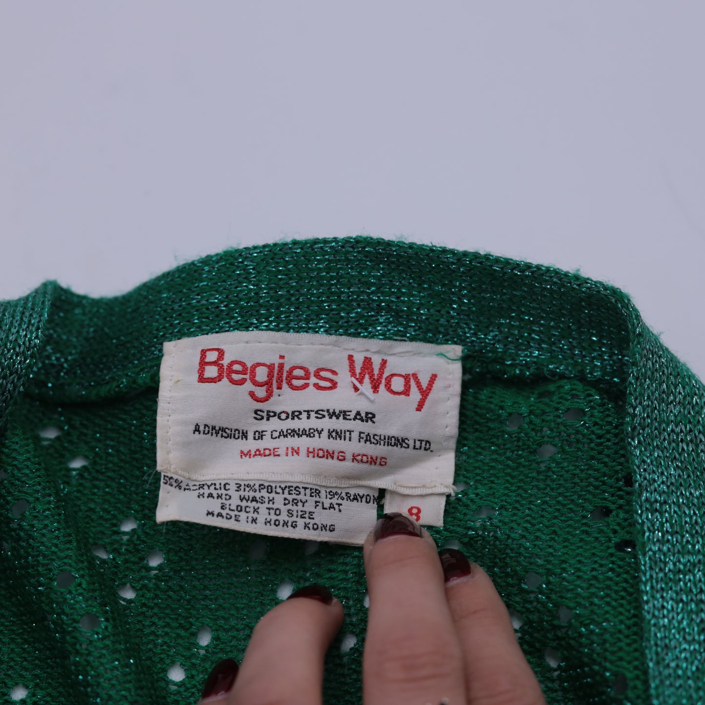 Vintage 70s Metallic Green Knit Crop Top S