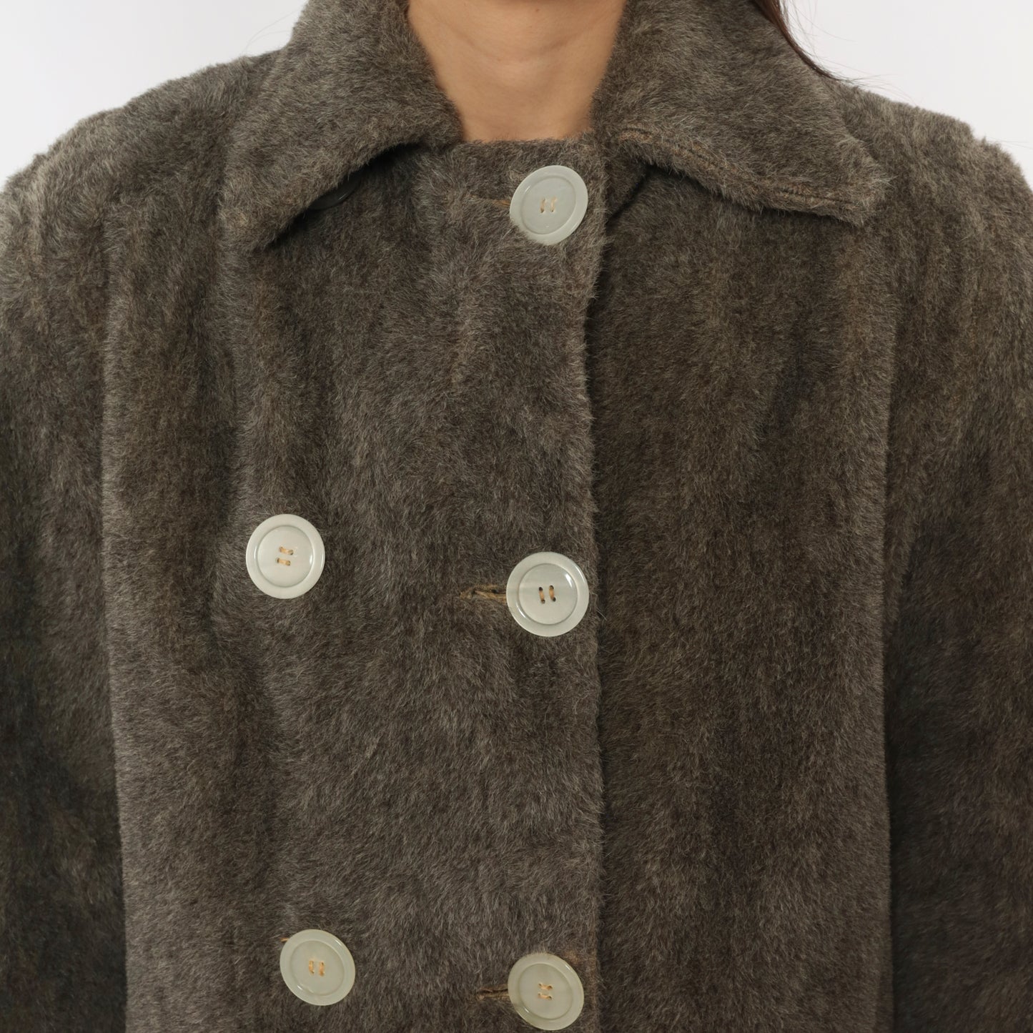 70s Faux Fur Coat Grey Double Breasted Jacket Quilted Lining Belted Back Peacoat Ash Charcoal Fuzzy Winter Outerwear Mob Wife Warm Button Front Vintage Small Medium S M