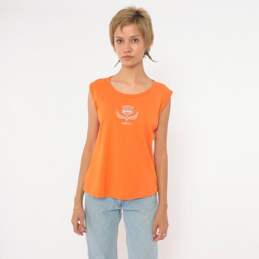 Y2K Harley Davidson Tank Top Orange Cancun Mexico Embroidered Logo Large L