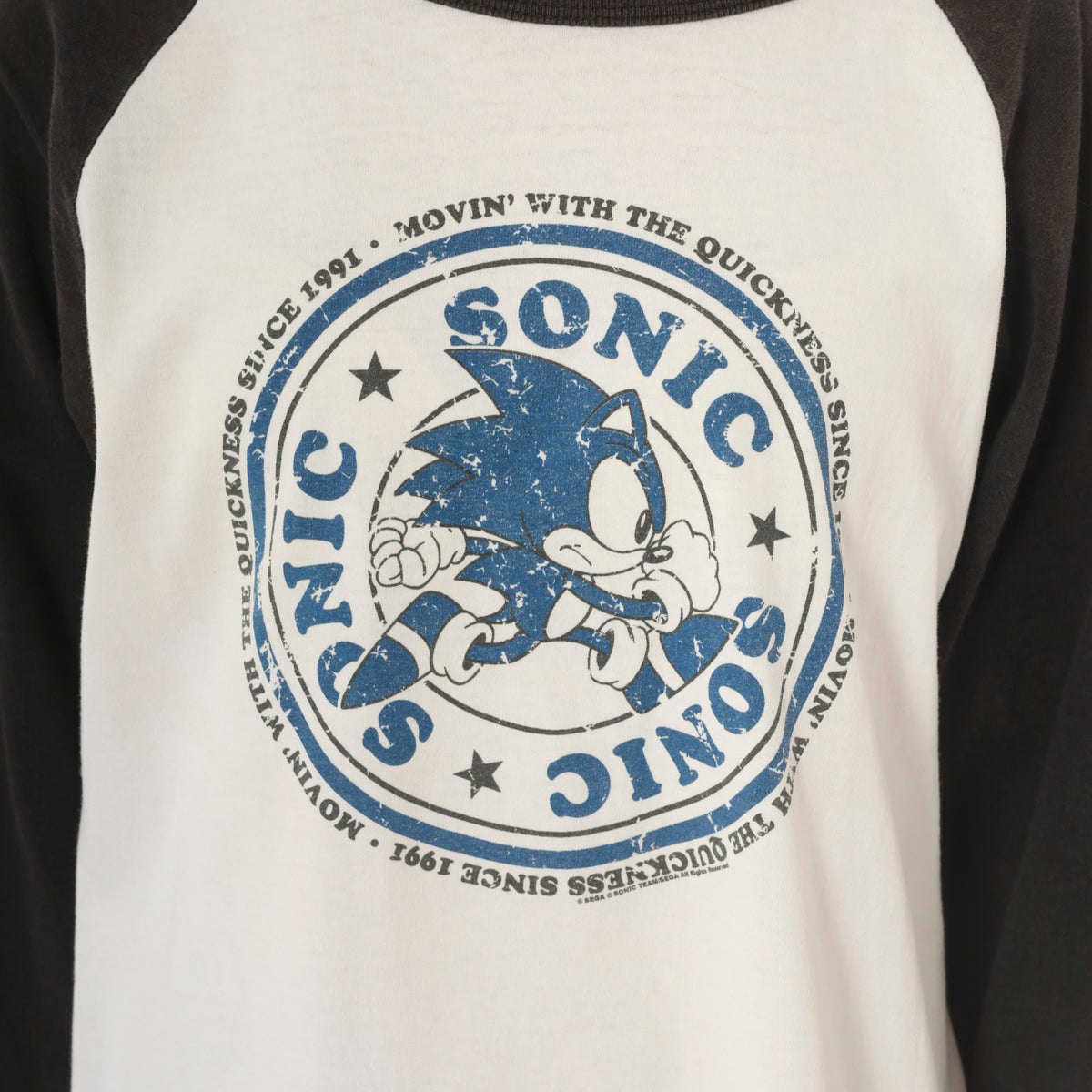 Y2K Sonic The Hedgehog Raglan Tee Black White Cotton Graphic Baseball Shirt Medium