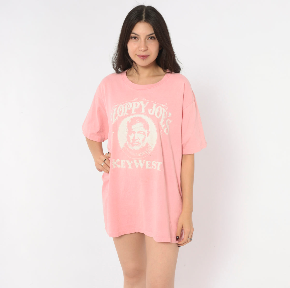 90s Sloppy Joe's Key West Earnest Hemingway Bar Pink Cotton Graphic Tee Boxy Crew Neck Extra Large