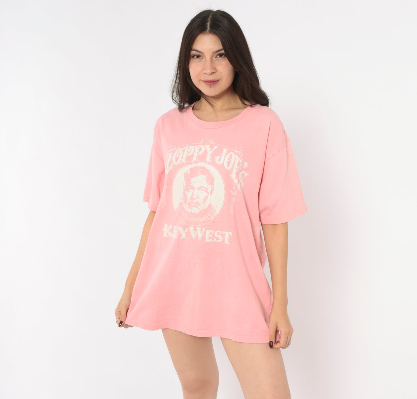 90s Sloppy Joe's Key West Earnest Hemingway Bar Pink Cotton Graphic Tee Boxy Crew Neck Extra Large