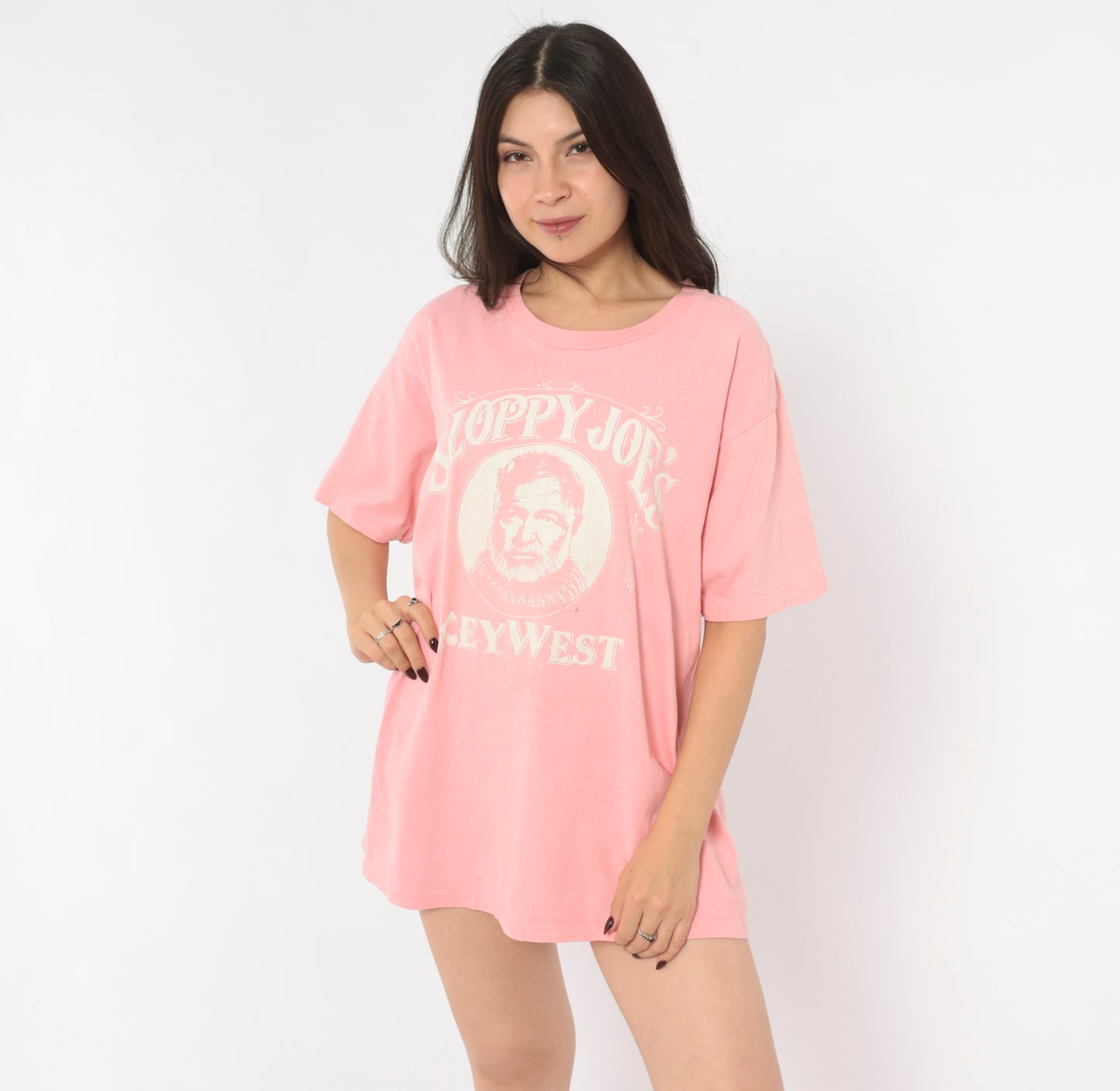 90s Sloppy Joe's Key West Earnest Hemingway Bar Pink Cotton Graphic Tee Boxy Crew Neck Extra Large
