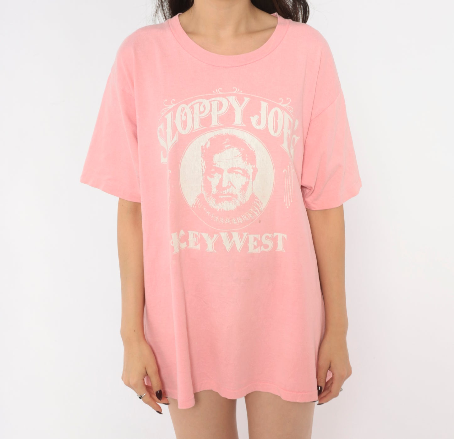 90s Sloppy Joe's Key West Earnest Hemingway Bar Pink Cotton Graphic Tee Boxy Crew Neck Extra Large