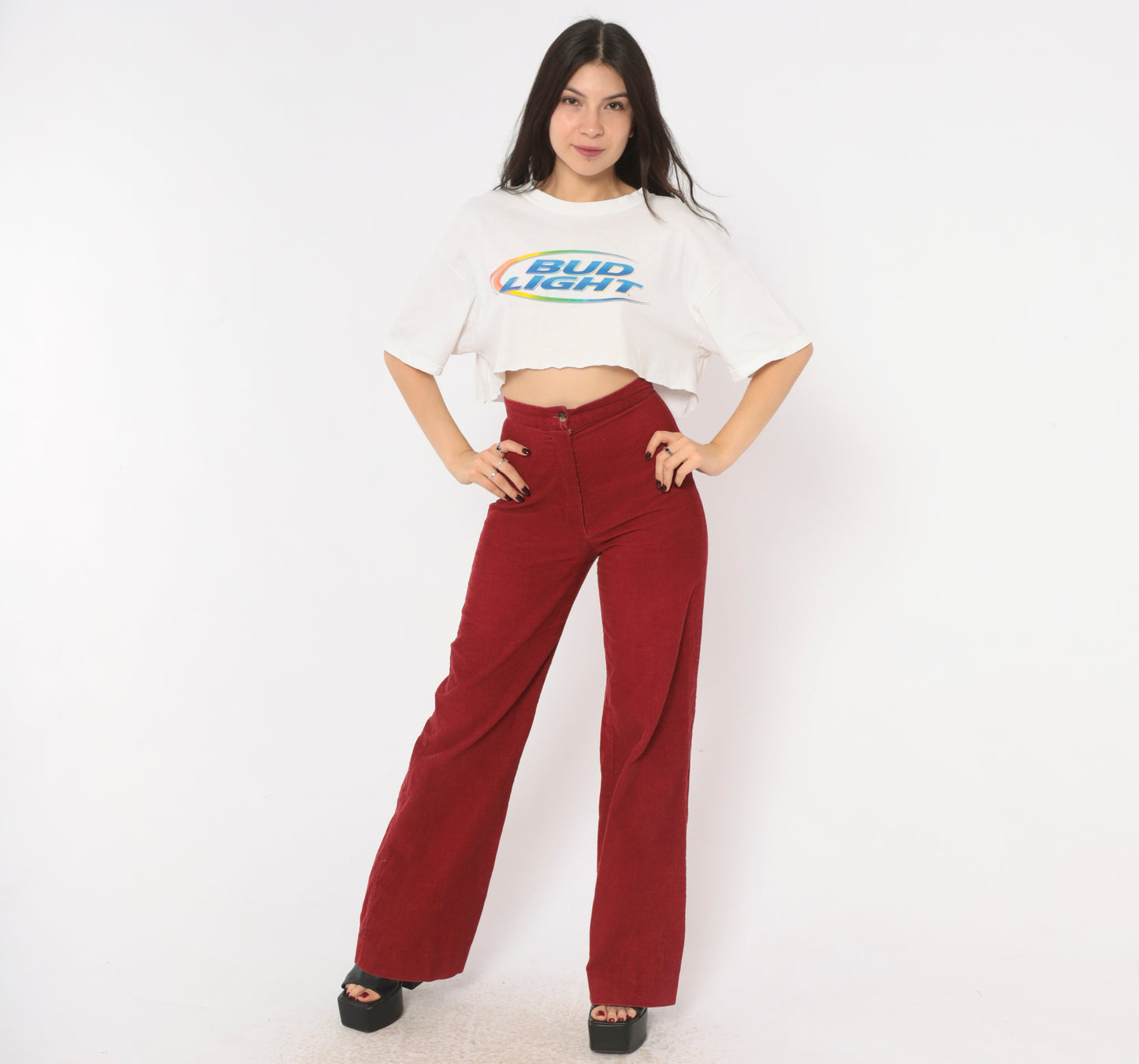 Y2K Bud Light Crop Top White Cotton Tee Rainbow Logo Graphic Cropped T Shirt Short Sleeve Crew Neck Boxy Raw Hem Northalsted Beer Pride Gildan Womens Vintage Small S