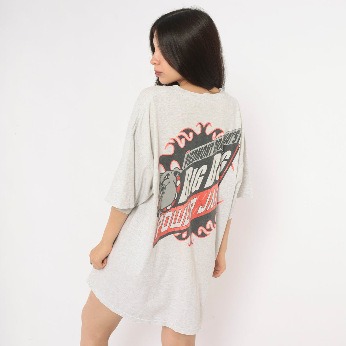 Y2K Drag Racing Tee Grey Big Dog Power Jam Piedmont Dragway Bulldog Graphic Red Race Car Print Crew Neck Short Sleeve Boxy Cotton T Shirt Motorsport Plus Size 2X