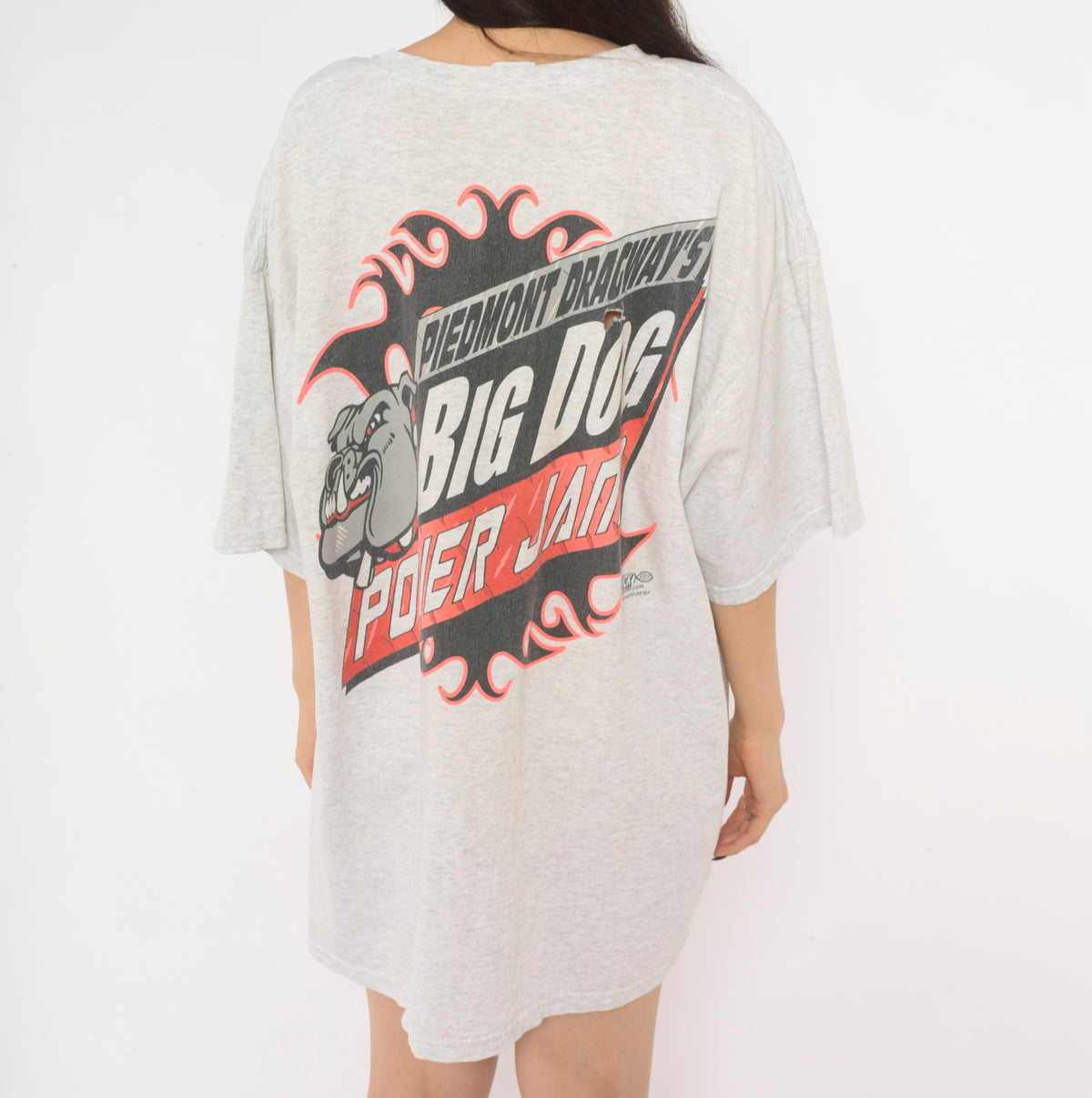 Y2K Drag Racing Tee Grey Big Dog Power Jam Piedmont Dragway Bulldog Graphic Red Race Car Print Crew Neck Short Sleeve Boxy Cotton T Shirt Motorsport Plus Size 2X