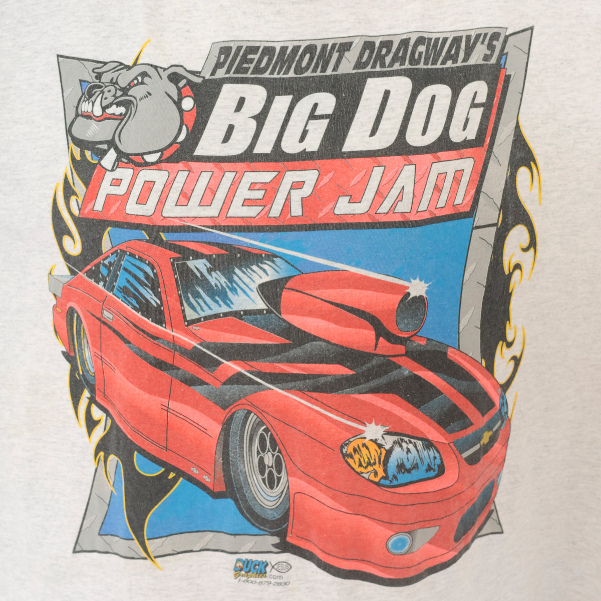 Y2K Drag Racing Tee Grey Big Dog Power Jam Piedmont Dragway Bulldog Graphic Red Race Car Print Crew Neck Short Sleeve Boxy Cotton T Shirt Motorsport Plus Size 2X