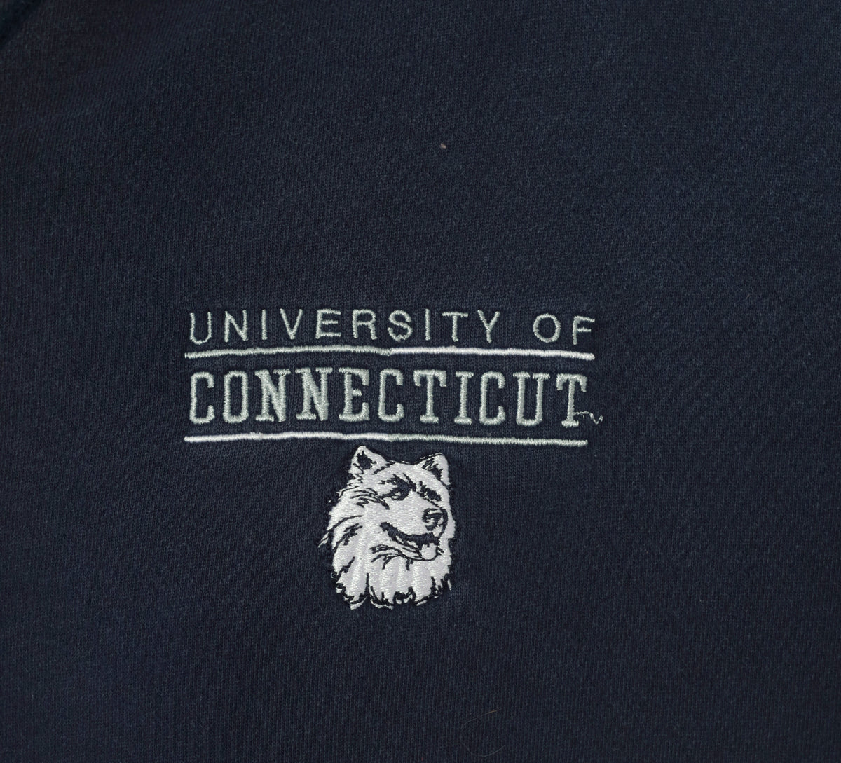 UConn Sweatshirt 90s Navy Blue Crewneck University of Connecticut Husky Embroidered Pullover Gear for Sport Collegiate Preppy Long Sleeve Boxy Unisex Top Large L