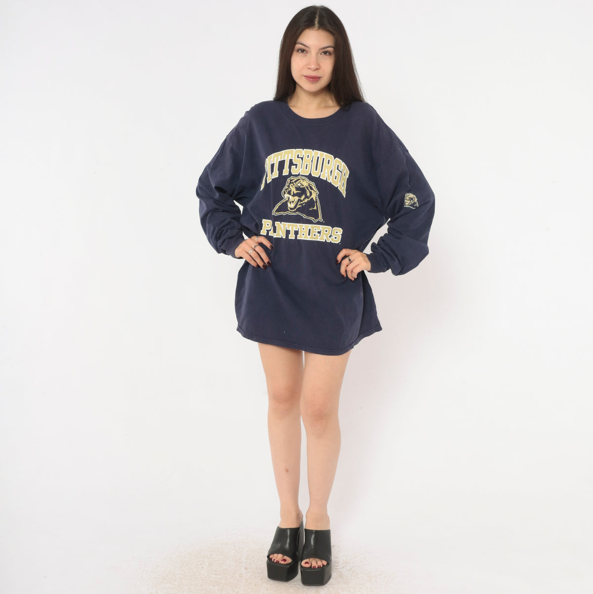90s Joy Athletic Pittsburgh Panthers Navy Long Sleeve Tee Cotton Extra Large XL
