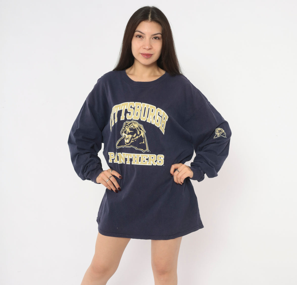 90s Joy Athletic Pittsburgh Panthers Navy Long Sleeve Tee Cotton Extra Large XL