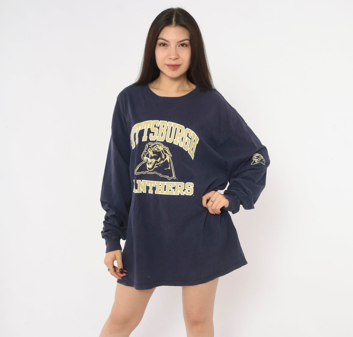 90s Joy Athletic Pittsburgh Panthers Navy Long Sleeve Tee Cotton Extra Large XL
