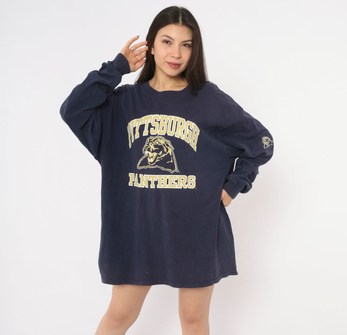 90s Joy Athletic Pittsburgh Panthers Navy Long Sleeve Tee Cotton Extra Large XL