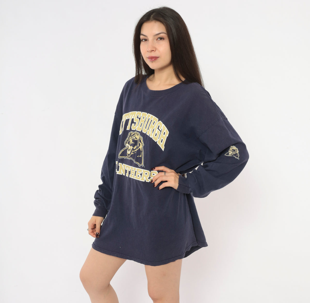 90s Joy Athletic Pittsburgh Panthers Navy Long Sleeve Tee Cotton Extra Large XL
