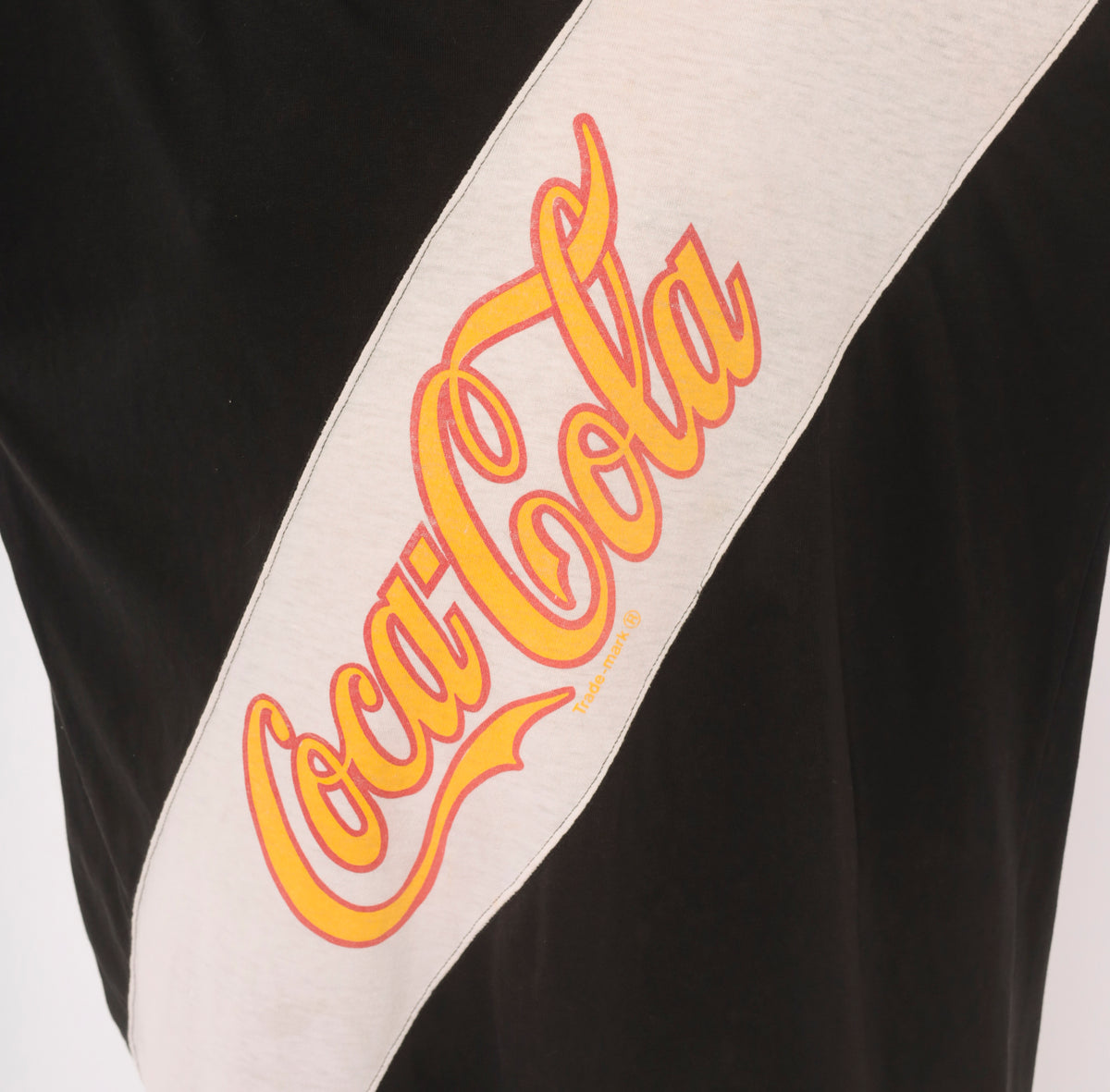80s Coca-Cola Graphic Tee Black White Checker Print Long Sleeve Cotton T Shirt Color Block Diagonal Logo Crew Neck Boxy Race Flag Tunic Top Soda Pop Medium M