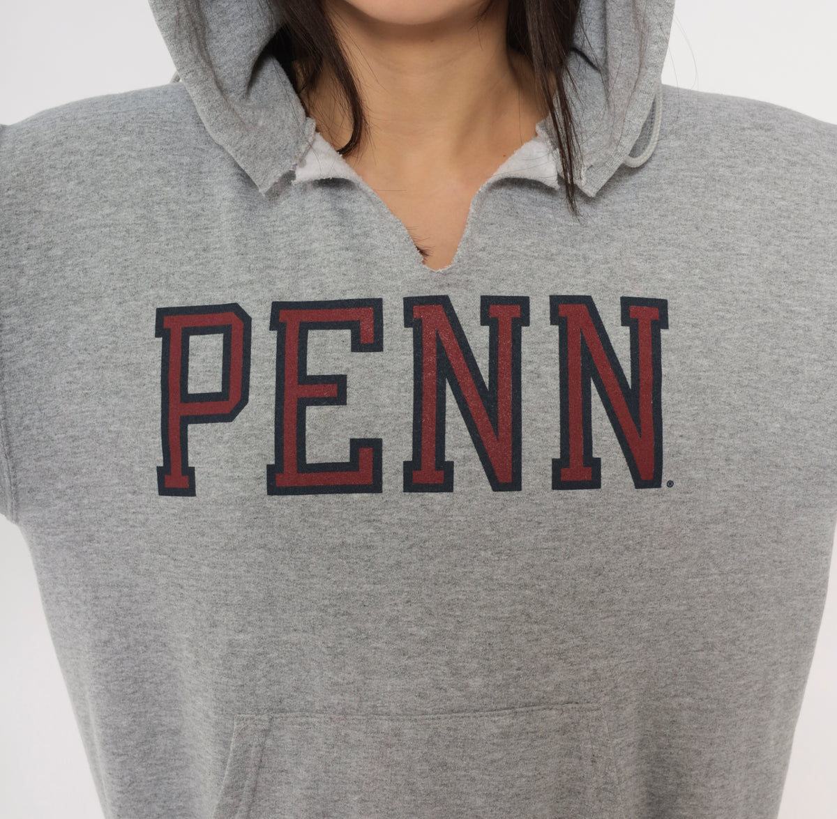 Y2K Champion Penn Hoodie Grey Hooded Sweatshirt Burgundy Collegiate Preppy Cotton Pullover Kangaroo Pocket Split V Neck University Graphic Dark Academia Vintage Small S