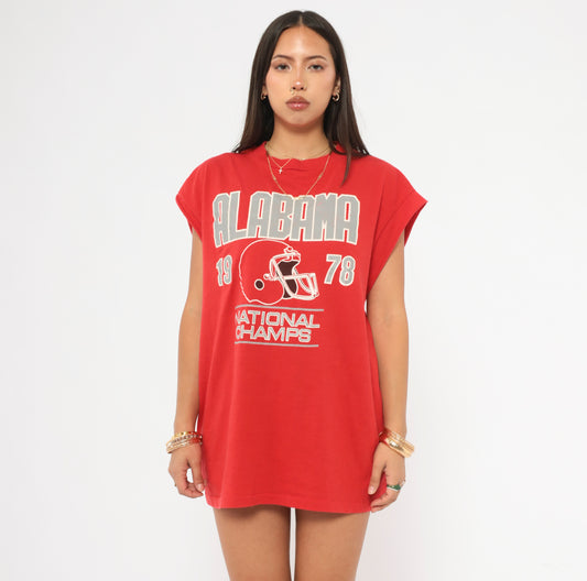 Alabama 1978 Football Tee Red Crimson Tide National Champs Muscle Shirt Cotton Varsity Graphic Sports Fan Plus Size Extra Extra Large XXL