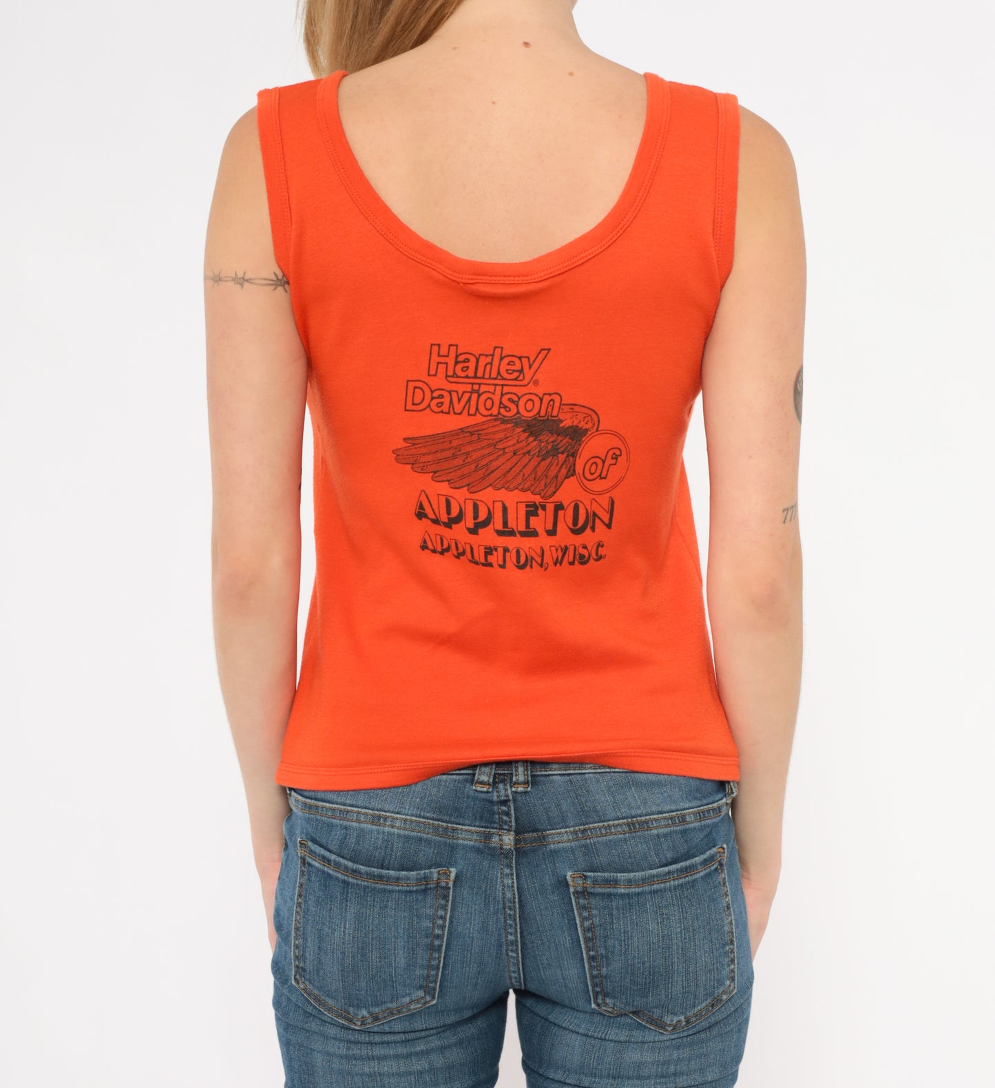 Harley Davidson Racing Tank Orange Sleeveless V Neck Vest Top 2000s Motorcycle Biker Wing Copper Terra Cotta Button Up Summer Shirt Large L