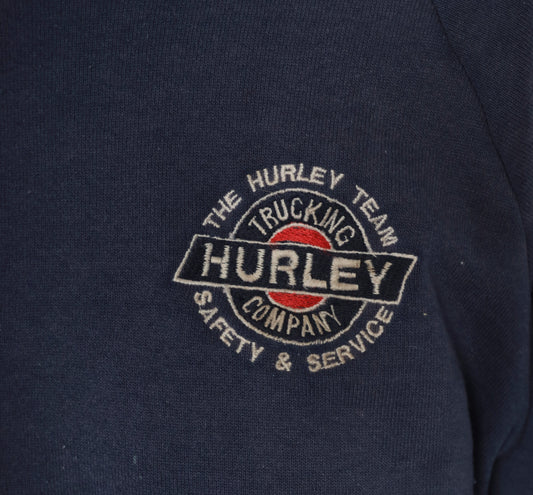 90s Distressed Navy Sweatshirt Trucking Company Embroidered Logo Raglan Sleeve Crew Neck Cotton Pullover Jerzees Grunge Thrashed Faded Blue Workwear Unisex Top Small S