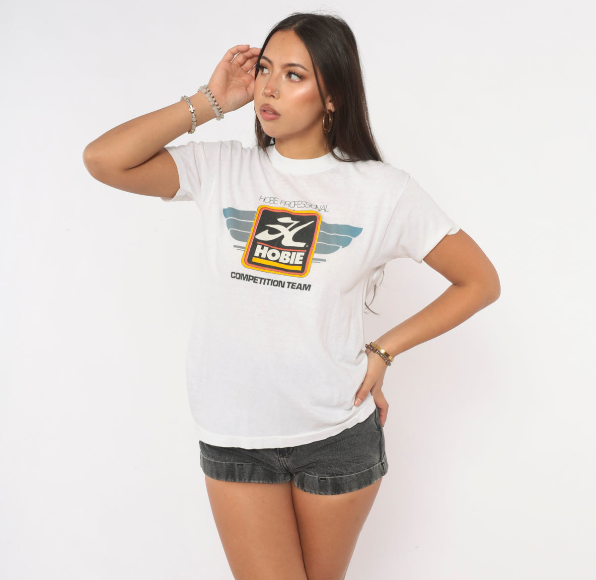 90s Hobie Competition Team Graphic Tee White Cotton Small