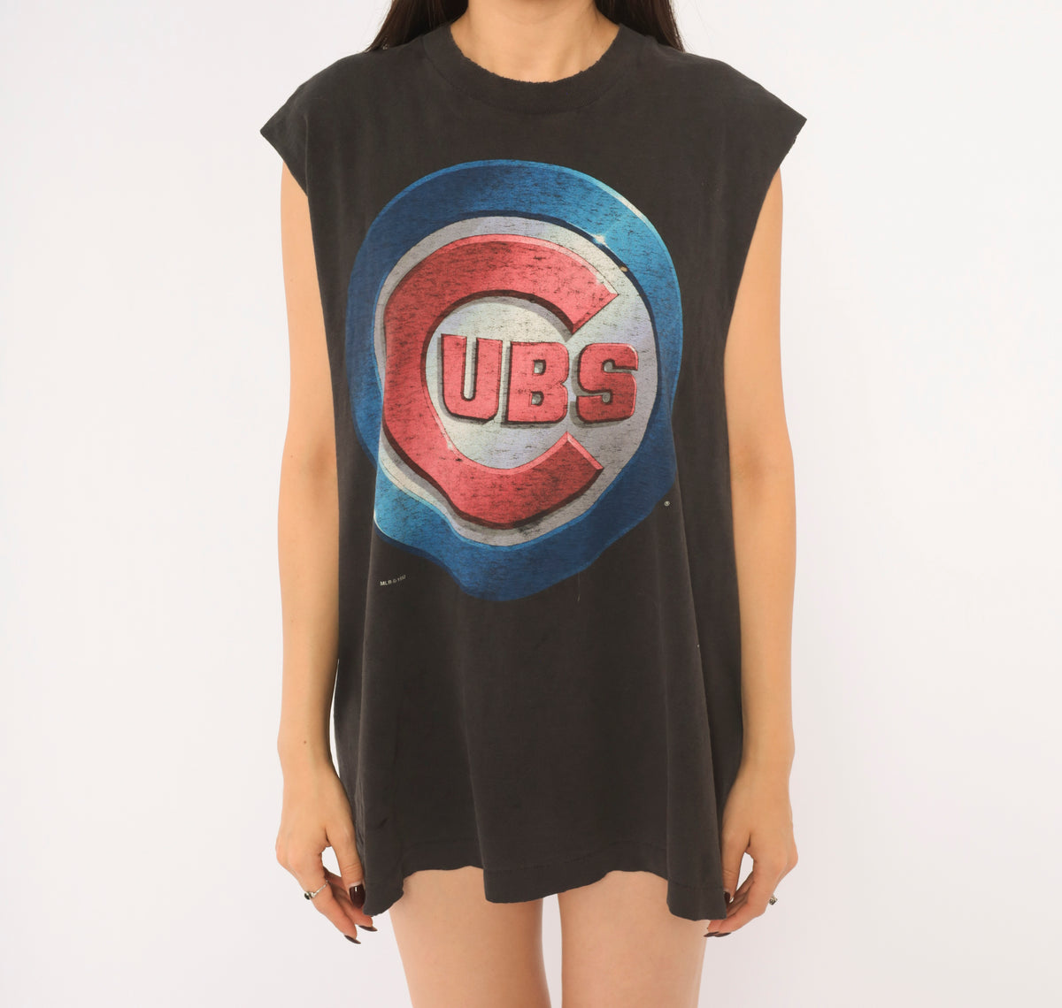 90s Chicago Cubs Muscle Tee MLB Baseball Black Blue Red Cotton Sleeveless Graphic Tank Top Cut Off Sleeve Faded Boxy Fit Salem Sportswear Unisex Grunge Vintage Large L