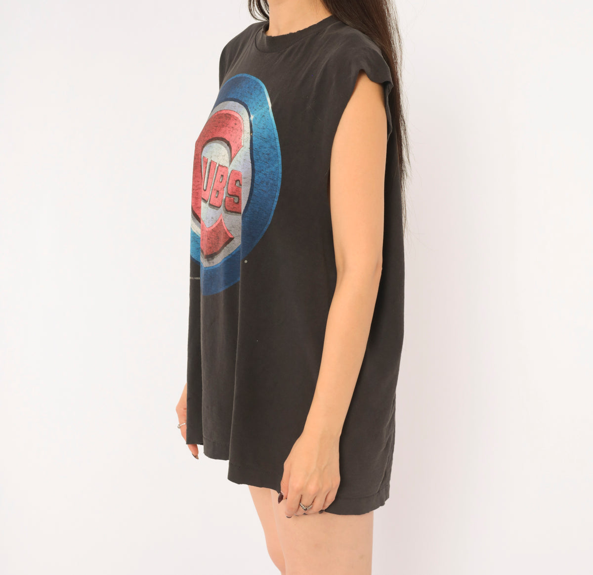 90s Chicago Cubs Muscle Tee MLB Baseball Black Blue Red Cotton Sleeveless Graphic Tank Top Cut Off Sleeve Faded Boxy Fit Salem Sportswear Unisex Grunge Vintage Large L