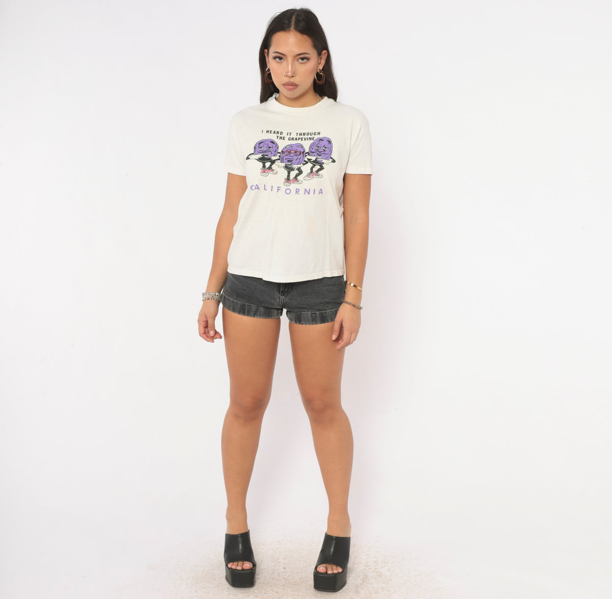 80s Stedman California Grapevine Graphic Tee White Purple Raisin Print Small