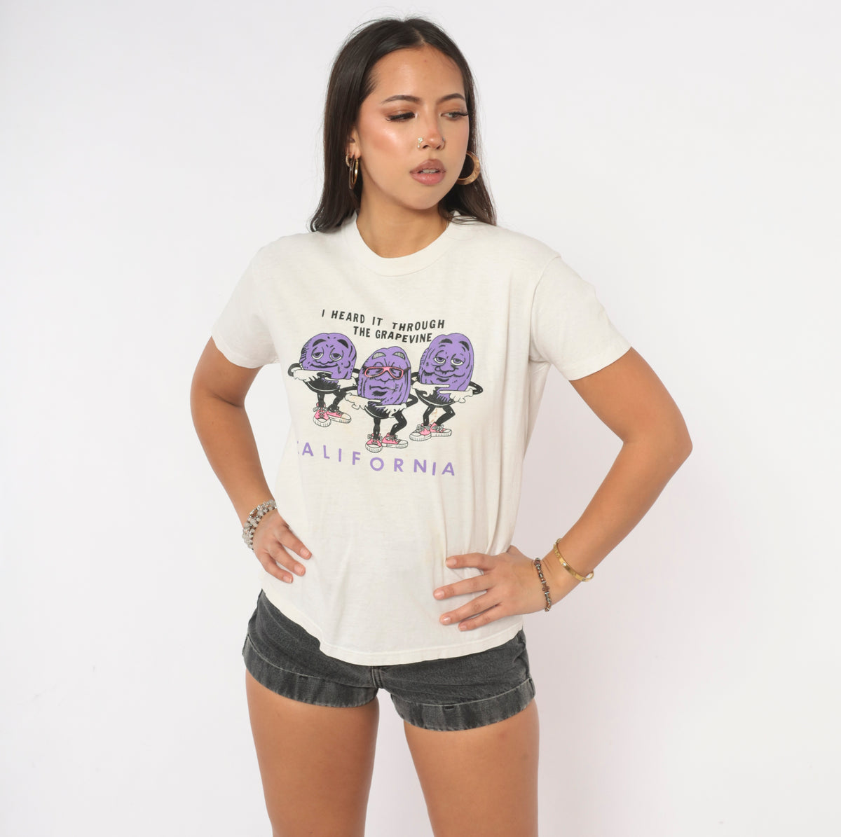 80s Stedman California Grapevine Graphic Tee White Purple Raisin Print Small